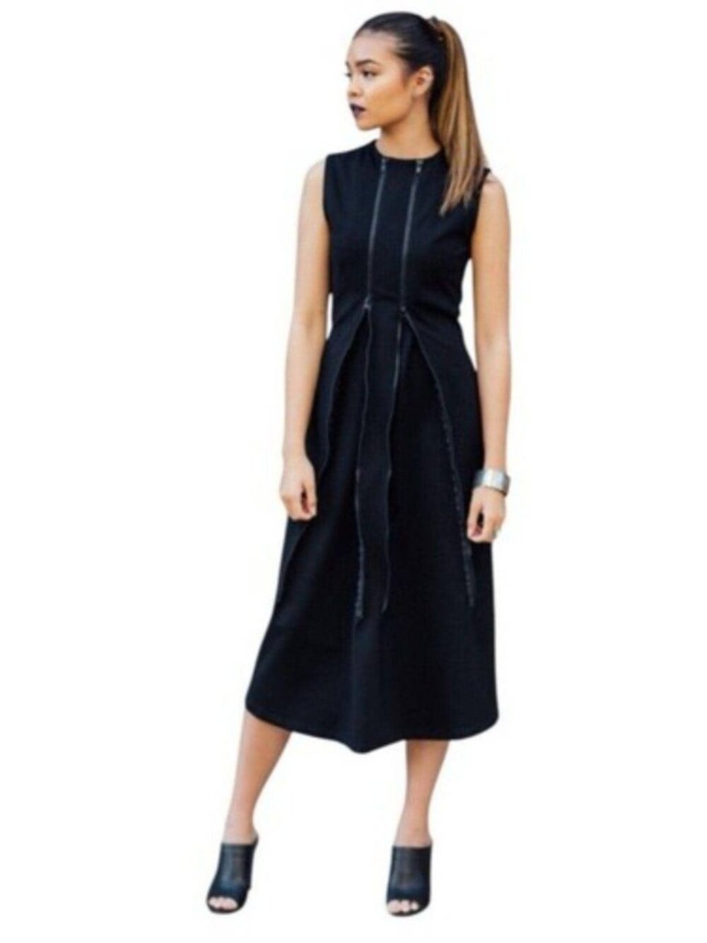 Poppyseed Dark Blue Adjustable Zippers Midi Made in USA Maternity Dress, Size M